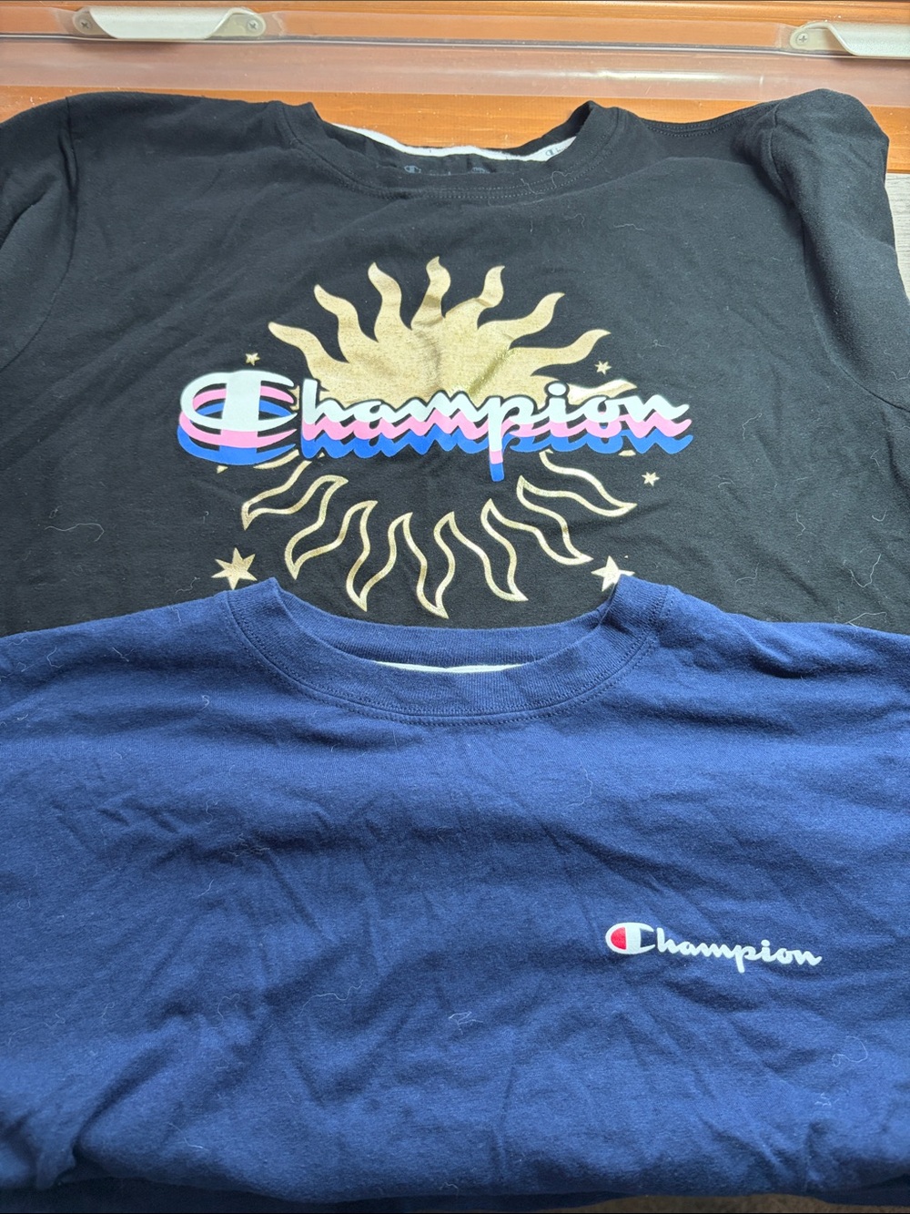Champion Black & Navy Short Sleeve Tees with Sun Graphic